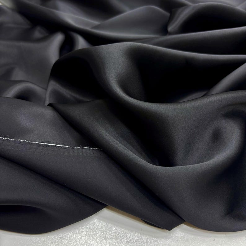 Black 100% Silk Satin Fabric – Luxury Natural Silk with Lustrous Finish | 140 cm Width