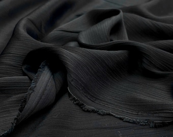 Schwarzer, luxuriöser, glänzender, geraffter Baumwollsatin-Cupro-Stoff, Stoff für Kleider, Röcke, Hosen, (150 cm/1,64 Yard/57 Zoll)