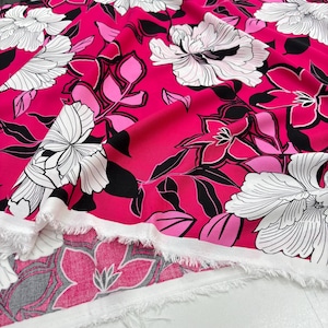 Vibrant Fuchsia Floral Luxury Viscose Fabric – Soft,Lightweight Material for Dresses,Blouses & Fashion Projects (150 cm/1.64 yd/58 in Width)