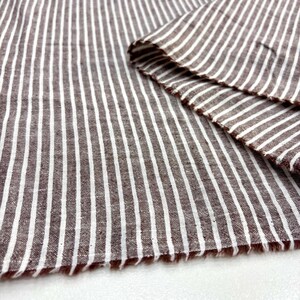 Brown Ivory Striped Cotton Linen Fabric: Natural Breathable Material for Dresses 150cm Wide