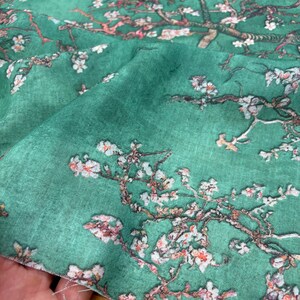 Green Floral Linen Fabric: Italian Design Fashion Fabric (150 cm/1.64 yards wide)