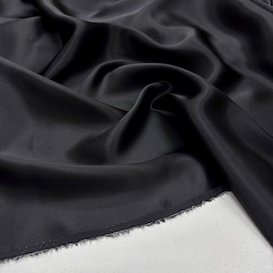 Black 100% Silk Satin Fabric – Luxury Natural Silk with Lustrous Finish | 140 cm Width