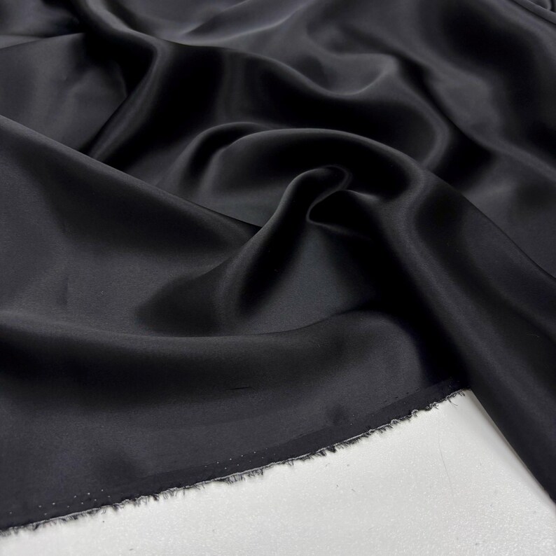 Black 100% Silk Satin Fabric – Luxury Natural Silk with Lustrous Finish | 140 cm Width