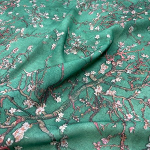 Green Floral Linen Fabric: Italian Design Fashion Fabric (150 cm/1.64 yards wide)