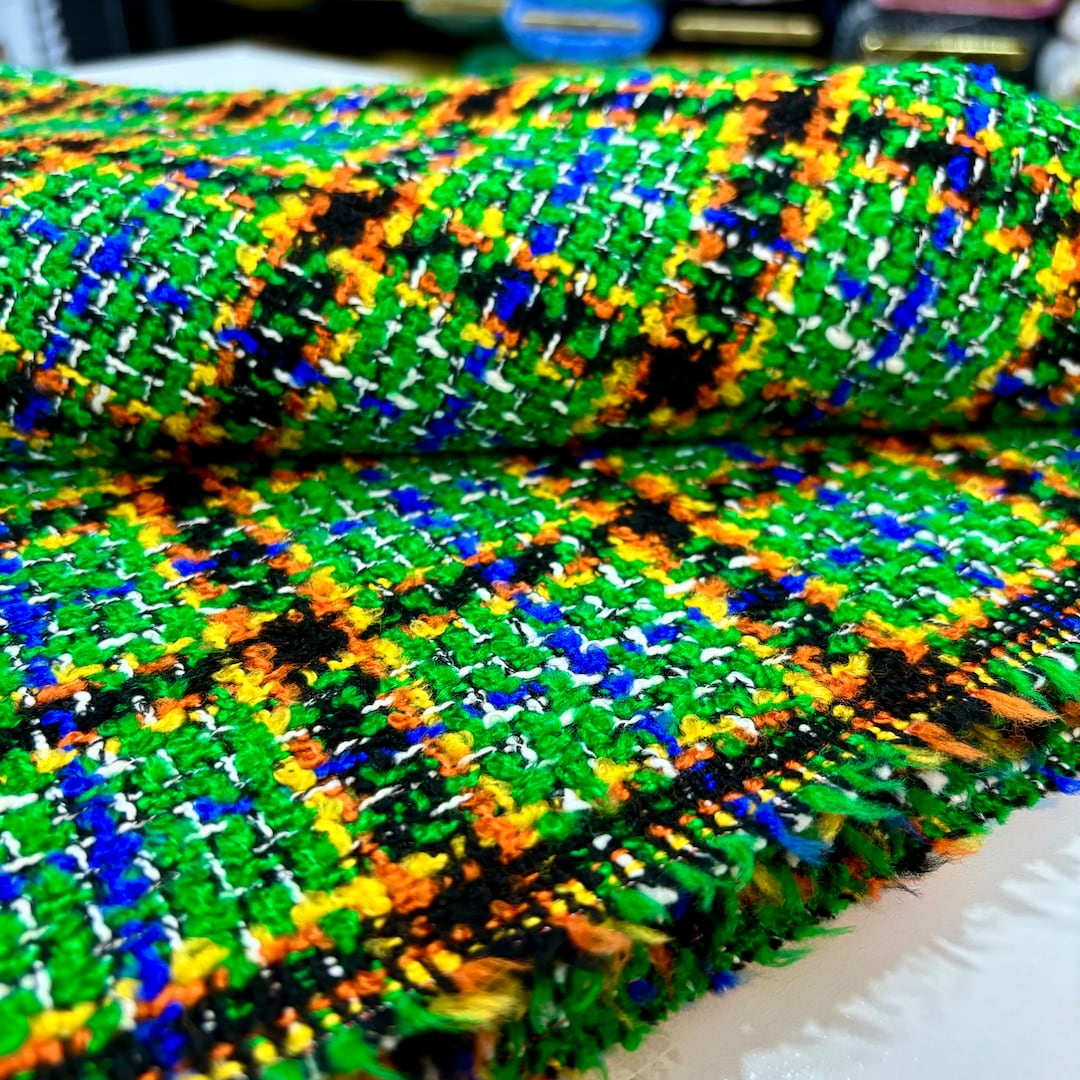 Green Multicolor Silk Tweed Fabric main image 0