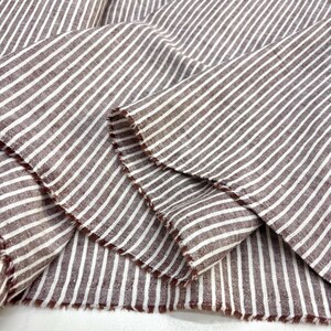 Brown Ivory Striped Cotton Linen Fabric: Natural Breathable Material for Dresses 150cm Wide