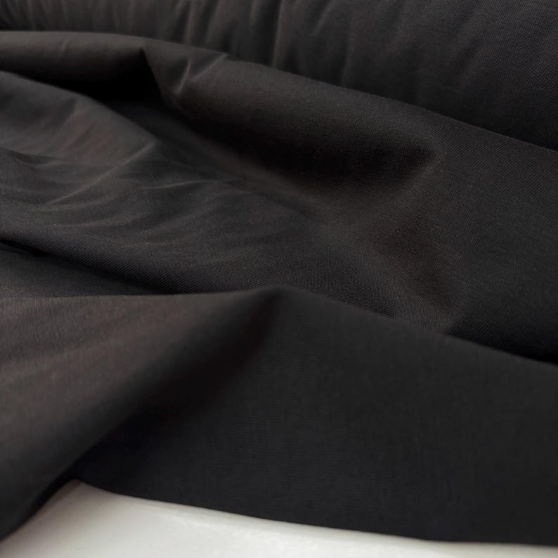 Black Cotton Jersey Fabric – Soft Combed Stretch Knit Material for Apparel | 150cm/59in wide