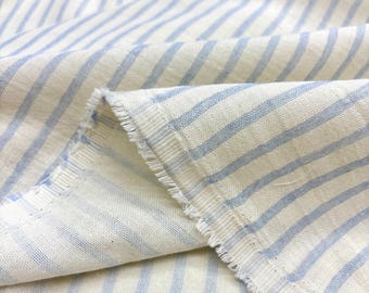 Blue Striped 100% Cotton Muslin Fabric Lightweight Breathable Apparel Sewing Natural Material 150cm Width
