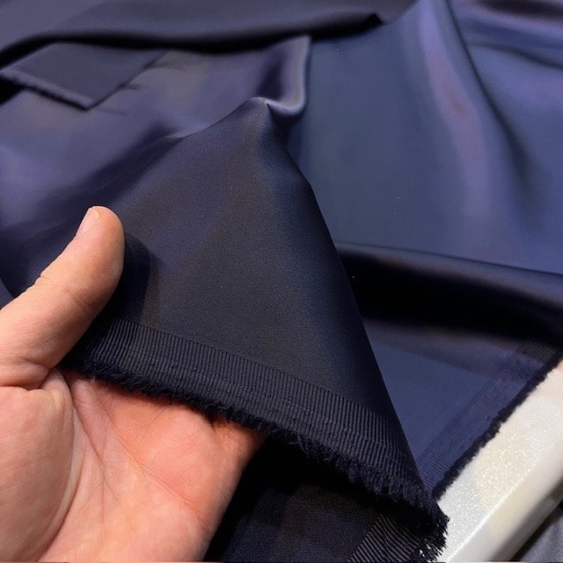 Navy Blue Acetate Satin Fabric: Luxury Evening Dress Material (150cm Wide)