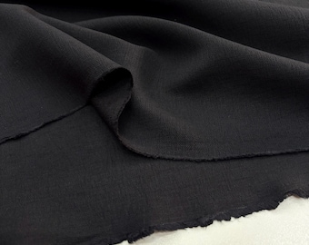 Svart skrynkelbeständigt linneblandningstyg: Böljande bomullsviskosdrape (150 cm/1,64 yard bred)