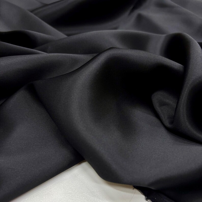 Black 100% Silk Satin Fabric – Luxury Natural Silk with Lustrous Finish | 140 cm Width
