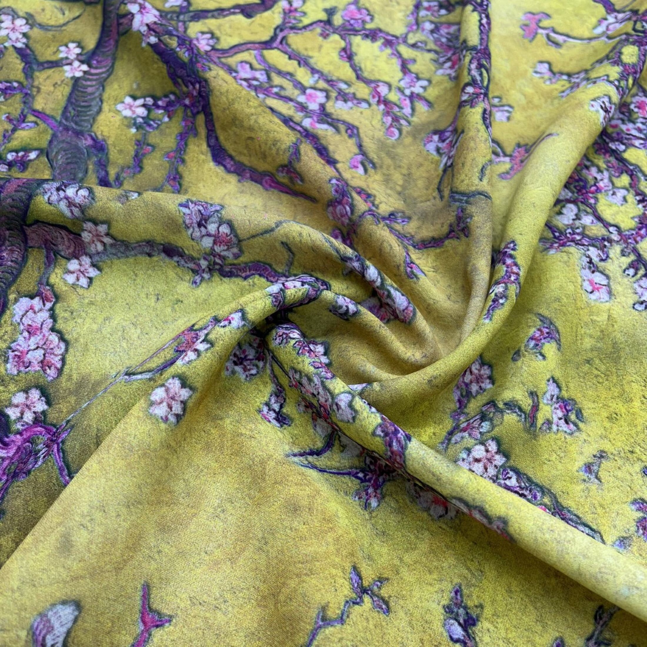 Green Floral Pattern Crepe Fabric, Design Fabric, Fashion Fabric, Clothing Fabric, Dress Fabric, Crepe-Satin-Chiffon Fabric