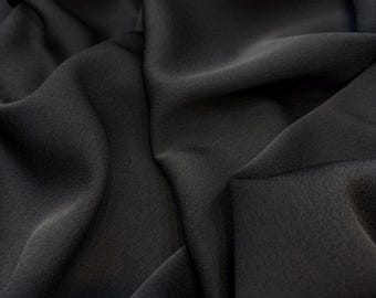 Black Italian Double Face Crepe Satin Fabric – Wrinkle-Free Soft Material for Dresses | 150 cm