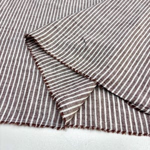 Brown Ivory Striped Cotton Linen Fabric: Natural Breathable Material for Dresses 150cm Wide
