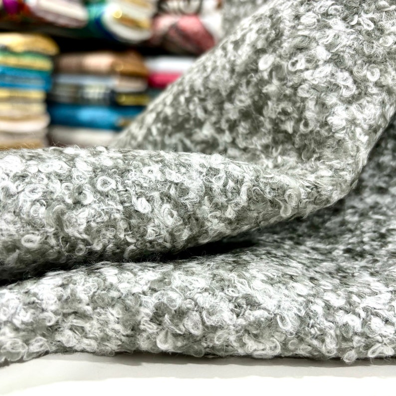 Gray Green Speckled Boucle Fabric, Designer Fabric, Upholstery Fabric by yard, Fabric for Chair-Sofa-Headboard 1.64 yards or 59 inch width image 1