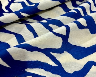 Tessuto di lino di cotone con motivi a onde blu, tessuto di cotone di lino,  (larghezza 150 cm o 1,64 iarde o 57 pollici)