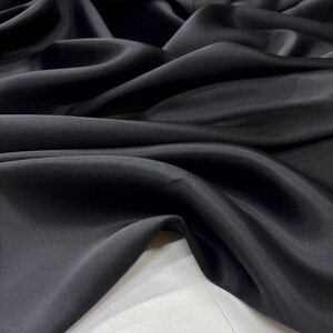 Black 100% Silk Satin Fabric – Luxury Natural Silk with Lustrous Finish | 140 cm Width