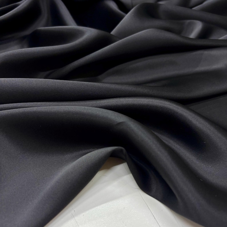 Black 100% Silk Satin Fabric – Luxury Natural Silk with Lustrous Finish | 140 cm Width