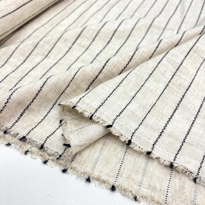 Black Striped Beige Linen Fabric: Dressmaking & Home Textile (150cm Wide)