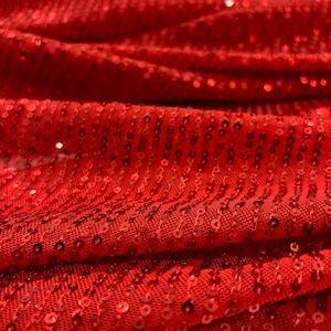 Red Sparkly Glitz Sequins Fabric, Sparkling  Red Sequin Fabric, Fabric for Party Dress (140cm Width//1.53 yards//55 inches)-Designer Fabric