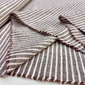 Brown Ivory Striped Cotton Linen Fabric: Natural Breathable Material for Dresses 150cm Wide