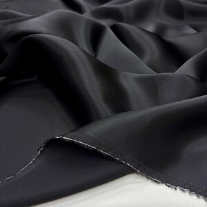 Black 100% Silk Satin Fabric – Luxury Natural Silk with Lustrous Finish | 140 cm Width