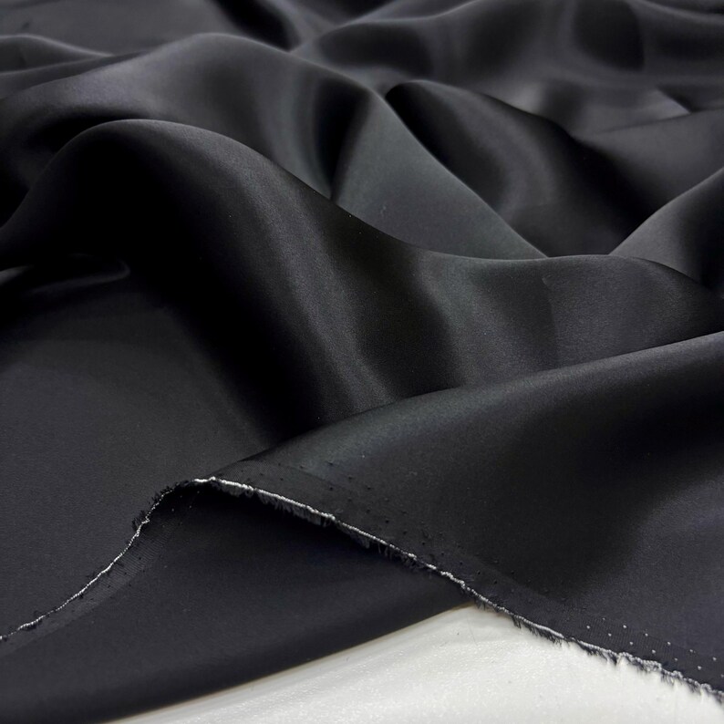 Black 100% Silk Satin Fabric – Luxury Natural Silk with Lustrous Finish | 140 cm Width