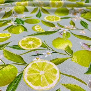 Green Lemon Pattern Linen Fabric: Italian Design Clothing Fabric (150cm/59 inches)