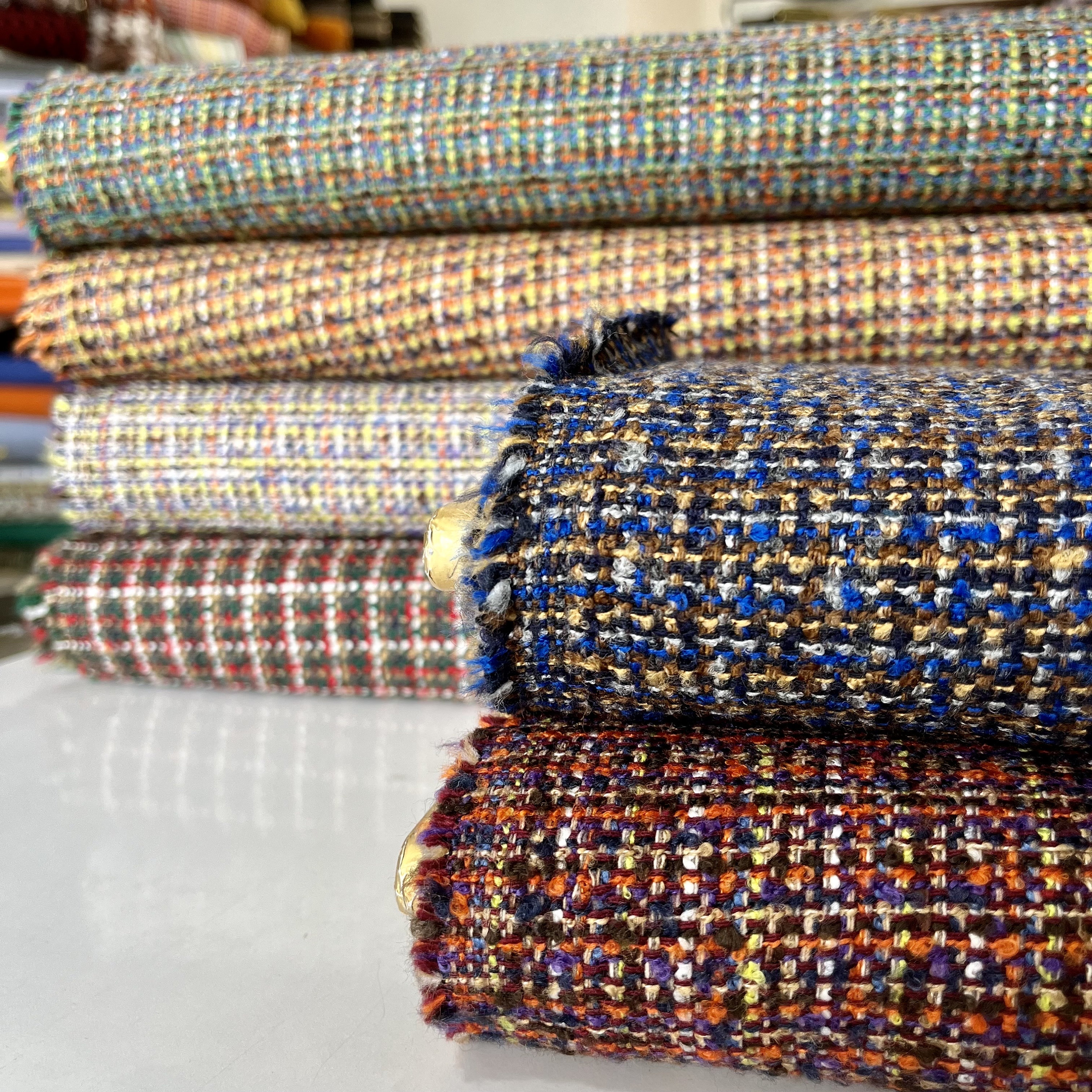 Classic Cotton Tweed Fabric Black , Colourful Tweed Fabric, Coat 