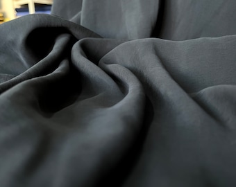 Black Stonewashed Cupro Fabric, Cupro Fabric By The Yard, Premium Quality Cotton Dressmaking Designer Fabric (150cm/1.64 yard/57 inch)