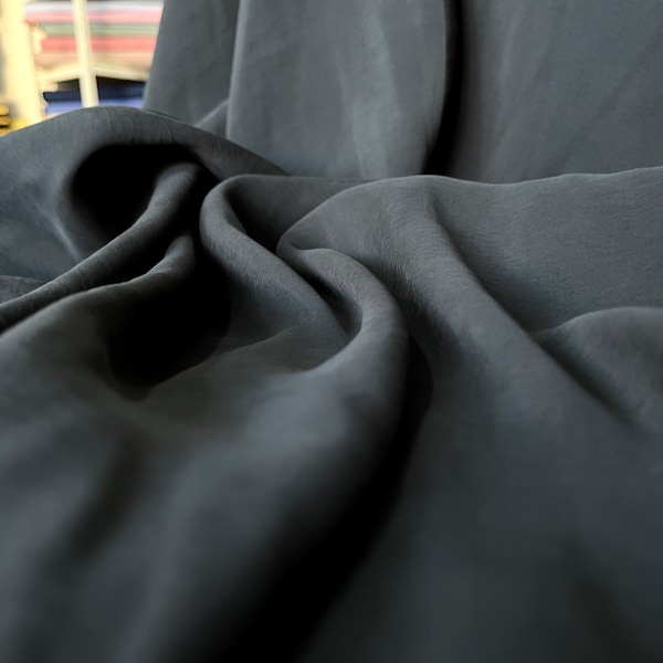 Black Stonewashed Cupro Fabric, Cupro Fabric By The Yard, Premium Quality Cotton Dressmaking Designer Fabric (150cm/1.64 yard/57 inch)