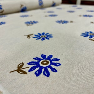 Blue Floral Patterned Linen Fabric, 100% Pure Linen Fabric, Fabric By The Yard, Dress-Apparel Fabric(150 cm or 1.64 yards or 57 inches width