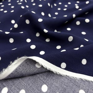 Navy Blue Polka Dot 100% Viscose Fabric by Yard – Soft Lightweight Fabric for Dresses,Blouses,Summer Clothing (Width 150cm 1,64 yard 57 inc)