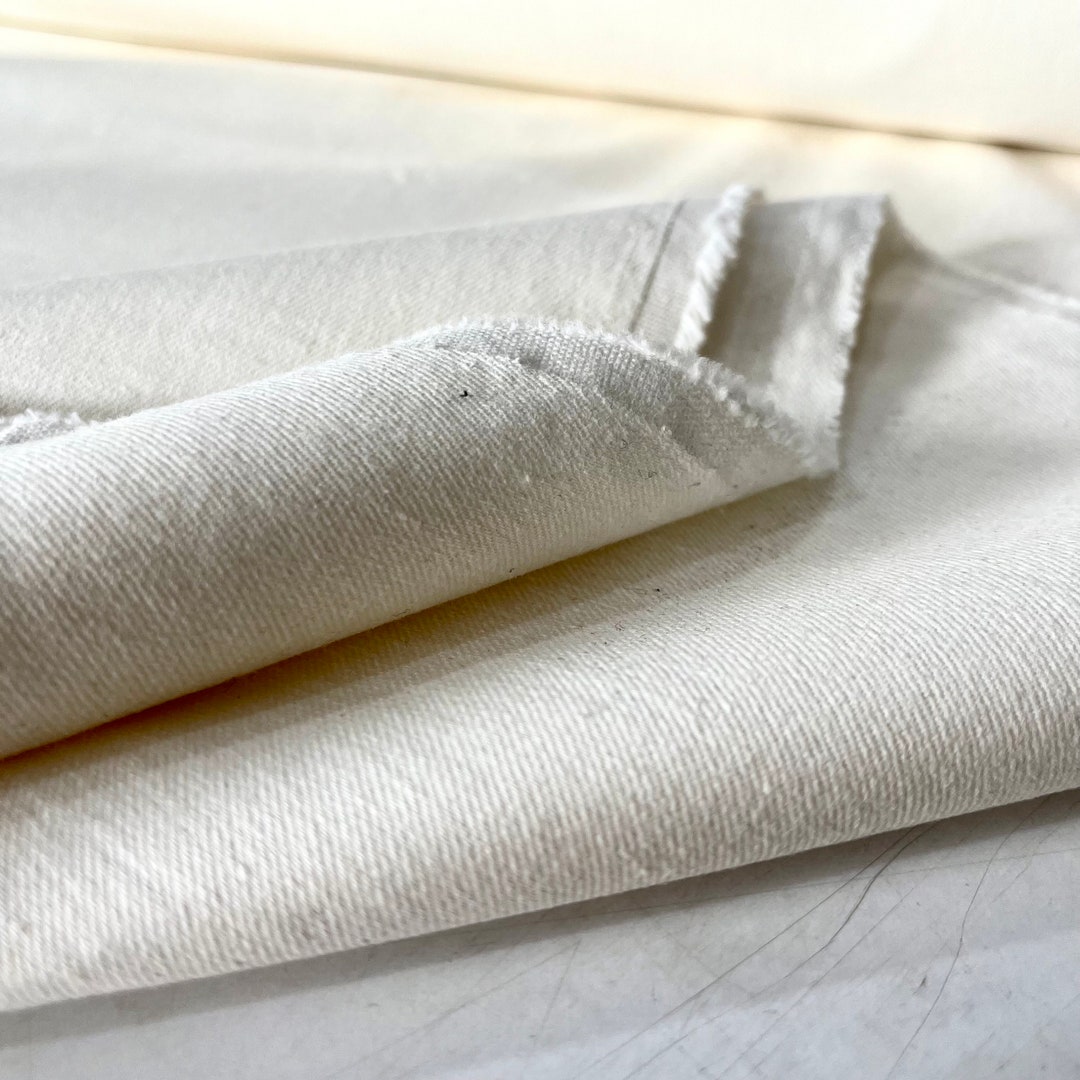 Ecru Stretch Mediumweight Denim Fabric, Sewing Theme Denim Fabric