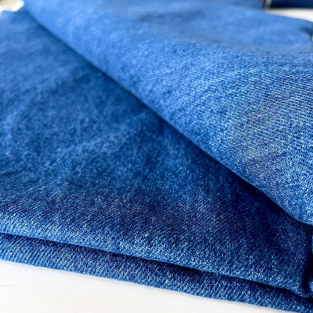 Stonewashed Softened Heavy 100 Cotton Blue Denim Fabric, Sewing Cotton