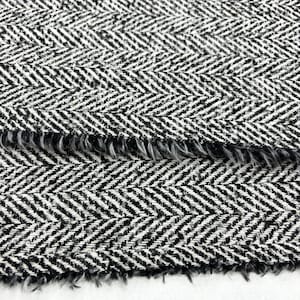 Italian Herringbone Boucle Tweed Fabric Black, Fabric for Jacket-Dress-Skirt-Coat, Upholstery Tweed (150cm or 1.64 yards or 57 inch width)