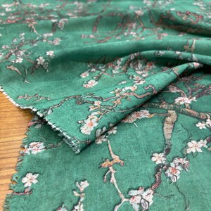 Green Floral Linen Fabric: Italian Design Fashion Fabric (150 cm/1.64 yards wide)