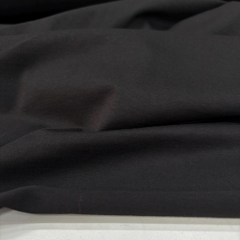 Black Cotton Jersey Fabric – Soft Combed Stretch Knit Material for Apparel | 150cm/59in wide