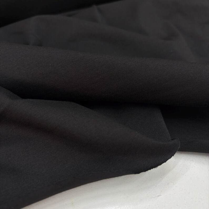 Black Cotton Jersey Fabric – Soft Combed Stretch Knit Material for Apparel | 150cm/59in wide