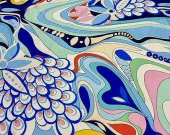 Italian Design Abstract Pattern Crepe Satin Fabric Blue, Crepe-Satin-Chiffon-Clothing Fabric,Fashion Dress Fabric(1.64yard or 57-inch width)