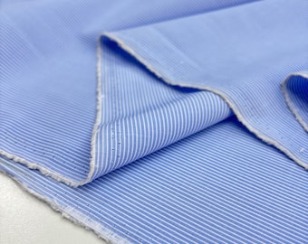 Blue Striped Cotton Poplin Fabric: Lightweight Sewing Material(150 cm/1,64 yard wide)