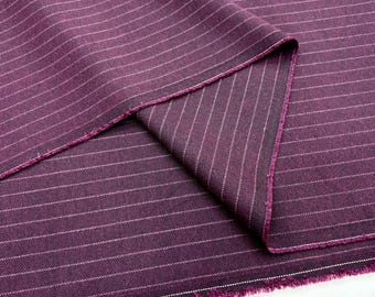 Burgundy Striped Suiting Fabric – Midweight Fabric for Trousers, Blazers & Transitional Weather Outfits (150cm//1.64Yards//57 inch width)