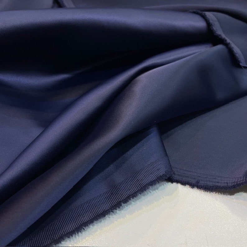 Navy Blue Acetate Satin Fabric: Luxury Evening Dress Material (150cm Wide)