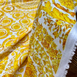 Tessuto di lino di design italiano giallo,(150 cm o 1,64 iarde), tessuto moda, tessuto estivo, abbigliamento, decorazioni per la casa