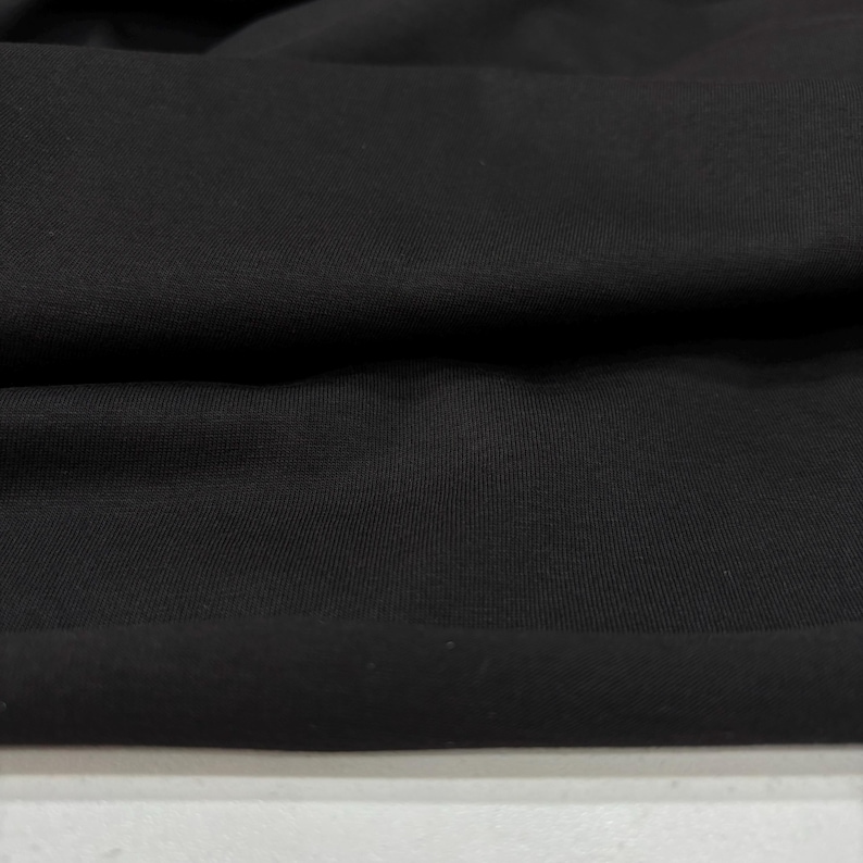 Black Cotton Jersey Fabric – Soft Combed Stretch Knit Material for Apparel | 150cm/59in wide