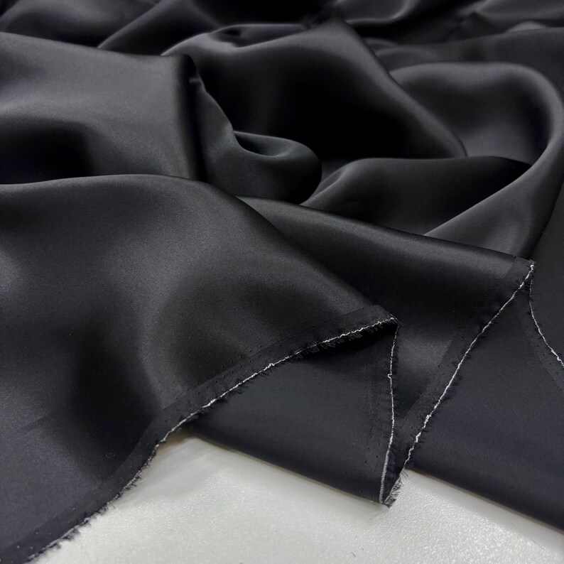 Black 100% Silk Satin Fabric – Luxury Natural Silk with Lustrous Finish | 140 cm Width