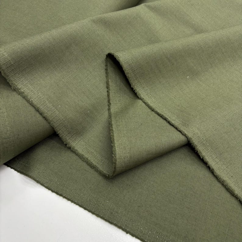 Green Cotton Linen Fabric: Natural Breathable Soft Linen Blend – Dress & Apparel 150cm Width