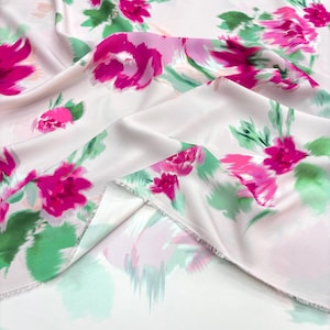 Italian Pink Floral Satin Fabric – Silky Lightweight Material for Dresses, Blouses & Elegant Outfits (150cm / 1.64yd / 58in Width)