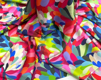 Italian Abstract Satin Fabric – Silky Colorful Lightweight Material | Width 150 cm / 59 in