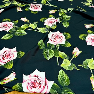 Rose Pattern Printed Crepe Fabric, Design Fabric, Fashion Fabric, Clothing Fabric, Dress- Skirt  Satin Fabric(1.64yards or 57-inch width)